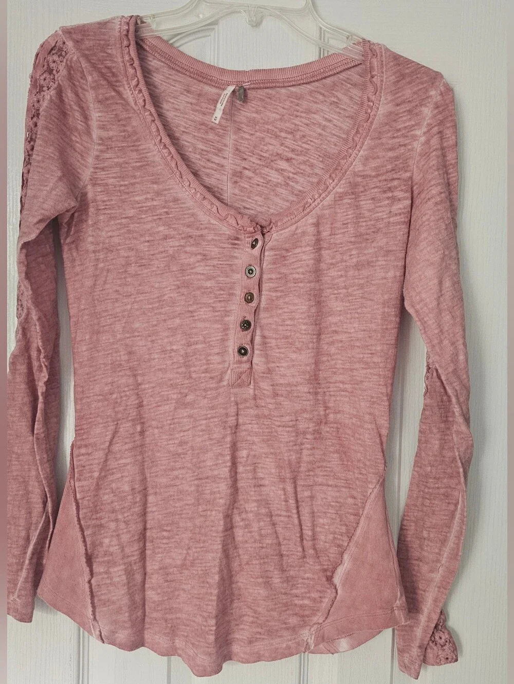 Free People Shell Stitch Long Sleeve Henley is a bohemian-inspired knit top